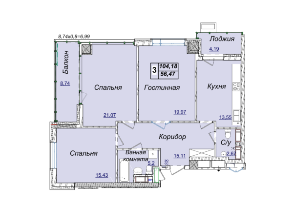 3к квартира (код 0034)
