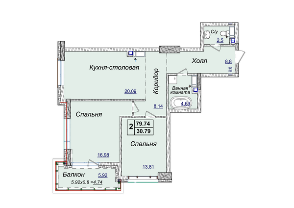 2к квартира (код 0155)